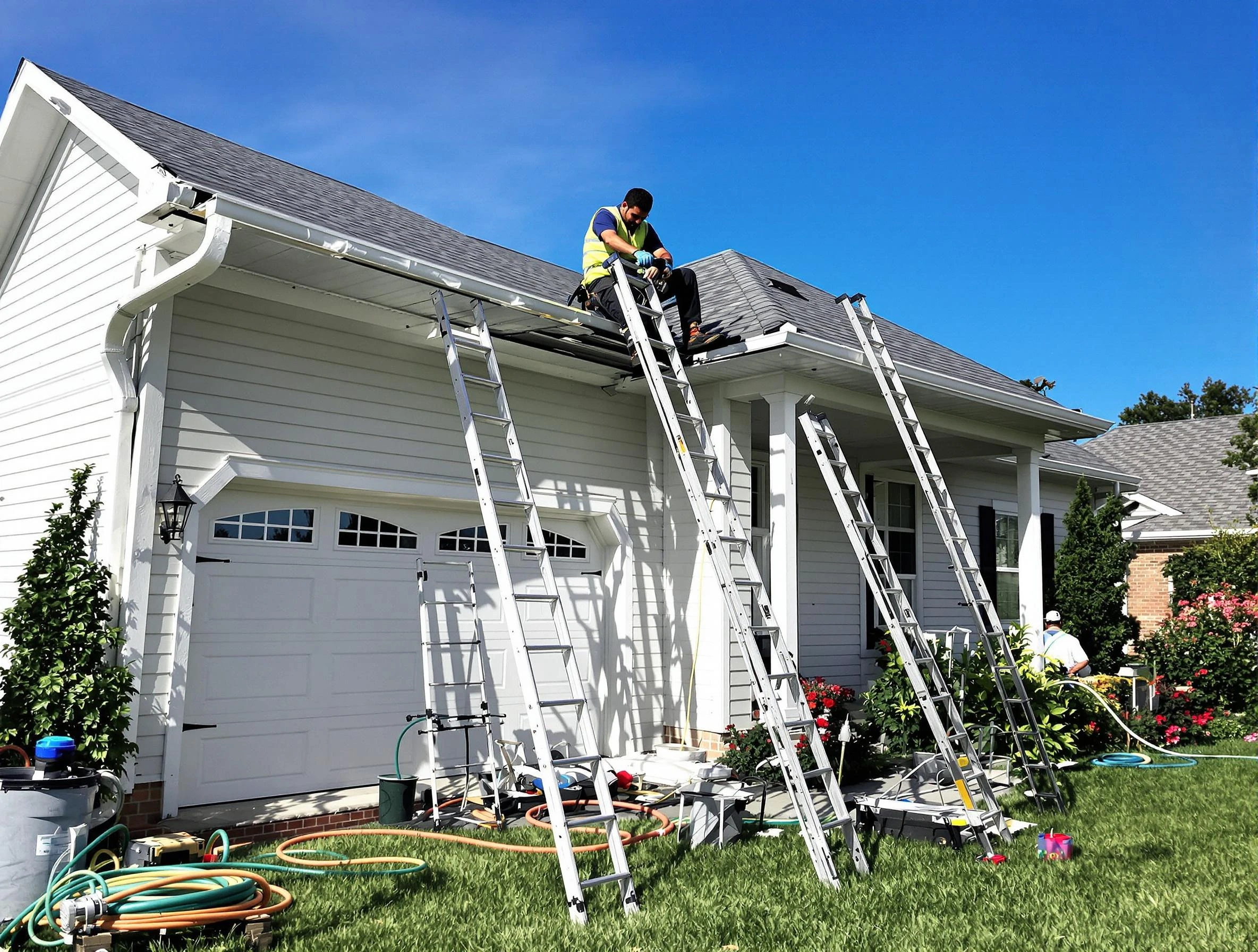 Removal of old gutters by Medina Roofing Company to install new system in Medina, OH