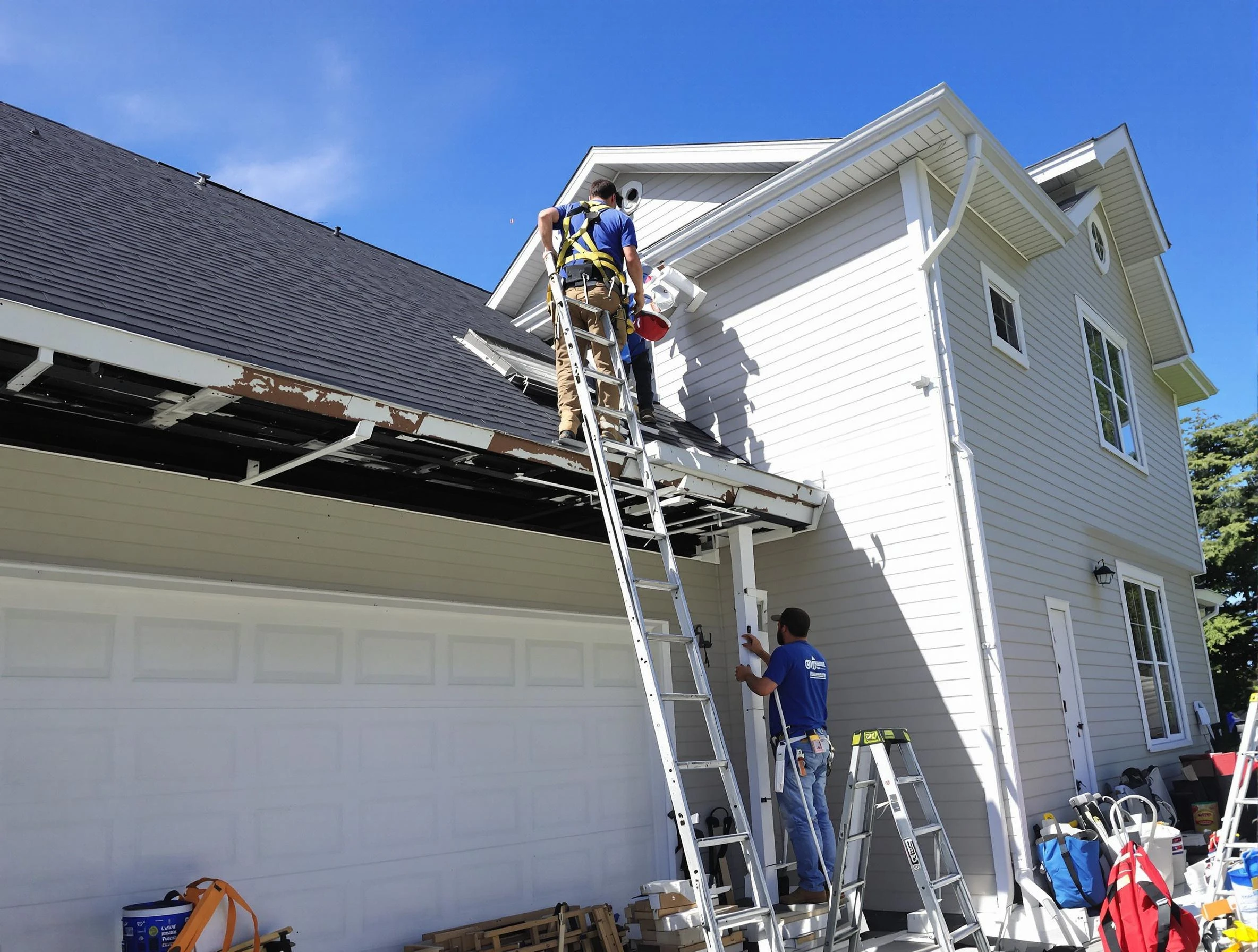 Newly replaced gutters by Medina Roofing Company in Medina, OH